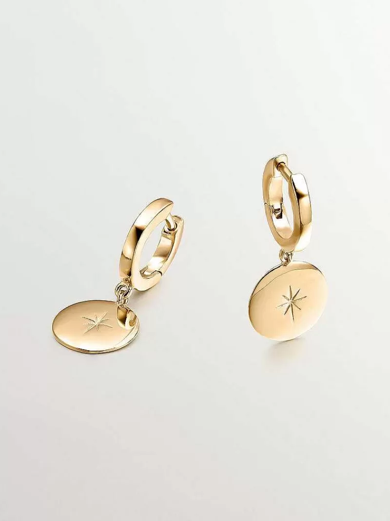 Aristocrazy Pendientes De Plata-Pendientes De Aro Pequenos De Plata 925 Banada En Oro Amarillo De 18K Con Estrella Grabada
