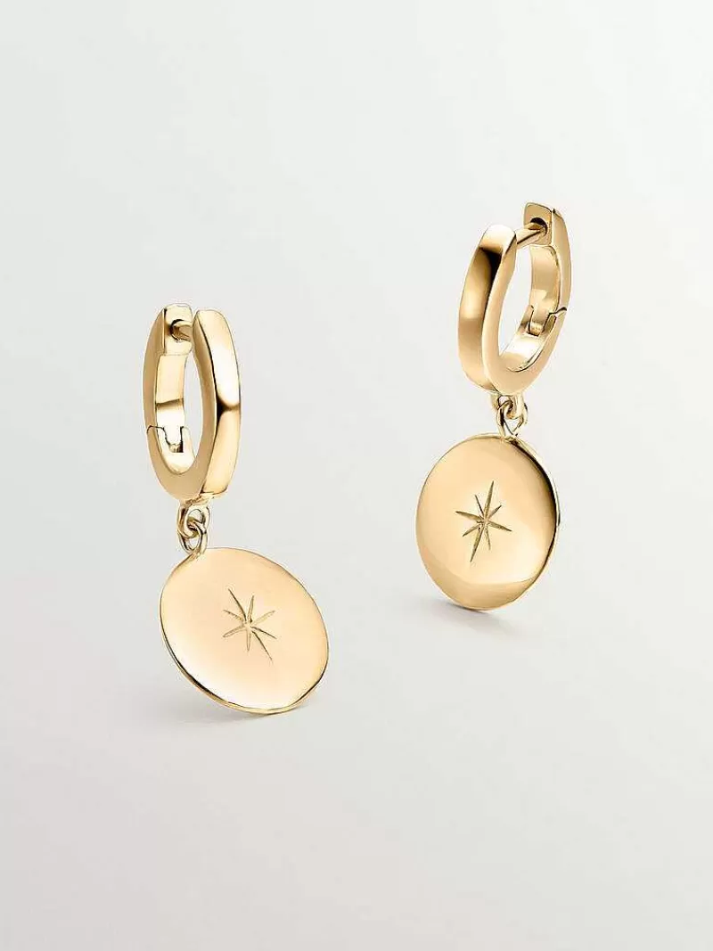 Aristocrazy Pendientes De Plata-Pendientes De Aro Pequenos De Plata 925 Banada En Oro Amarillo De 18K Con Estrella Grabada