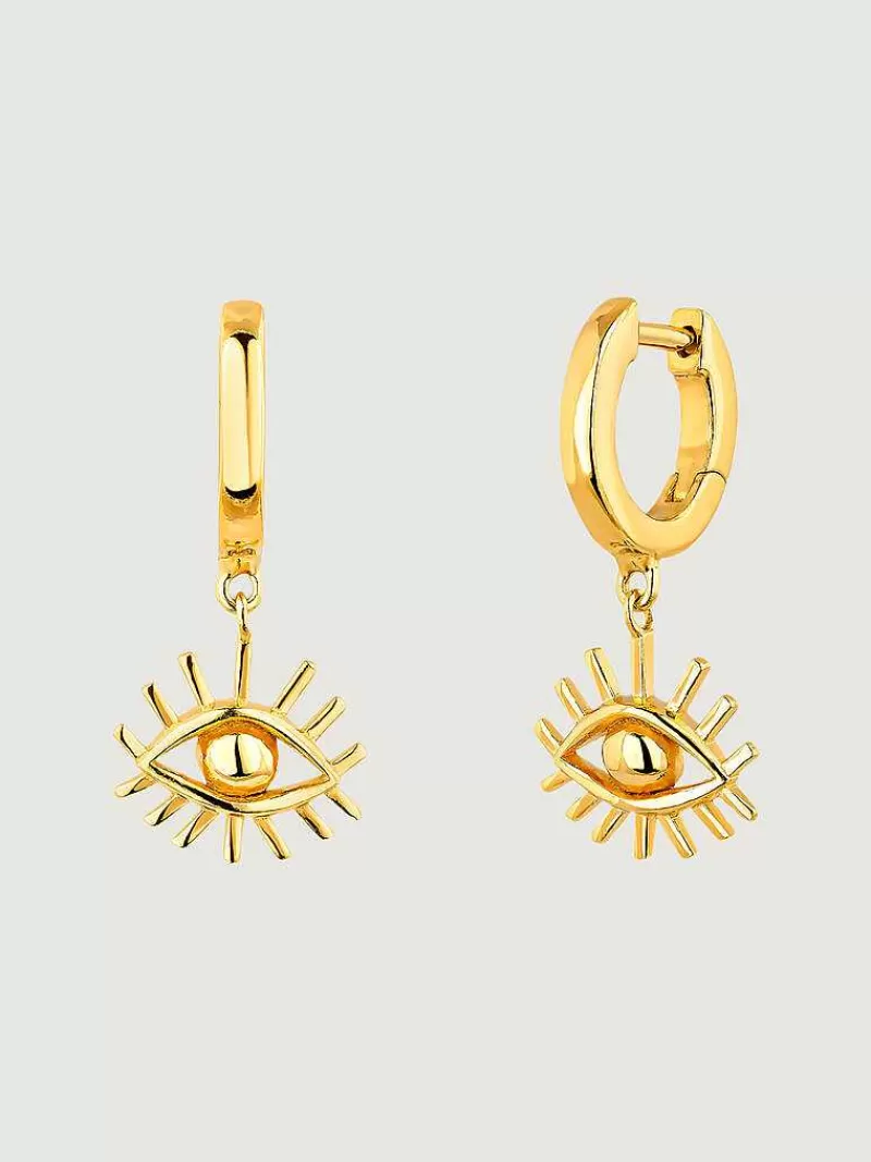 Aristocrazy Pendientes De Plata-Pendientes De Aro Pequenos De Plata 925 Banada En Oro Amarillo De 18K Con Ojo