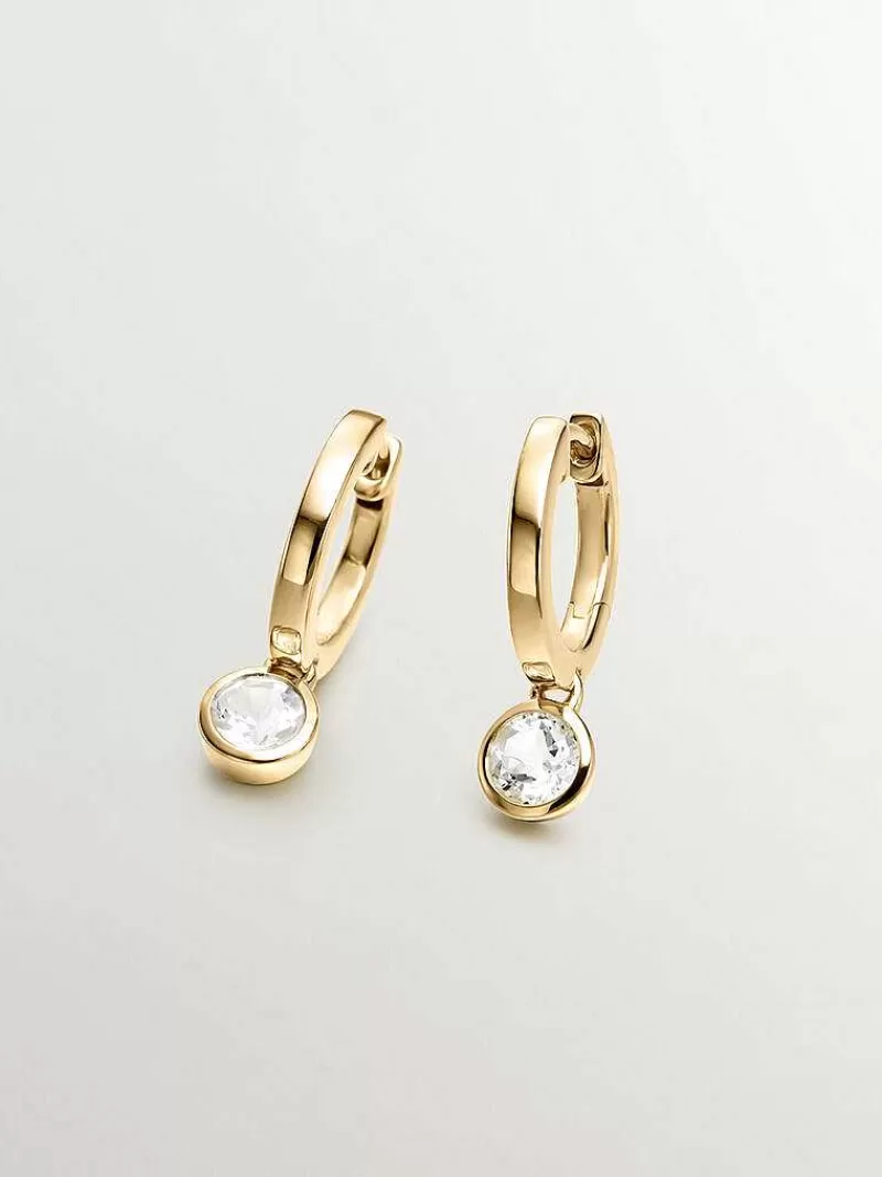 Aristocrazy Pendientes De Plata-Pendientes De Aro Pequenos De Plata 925 Banada En Oro Amarillo De 18K Con Topacio Blanco