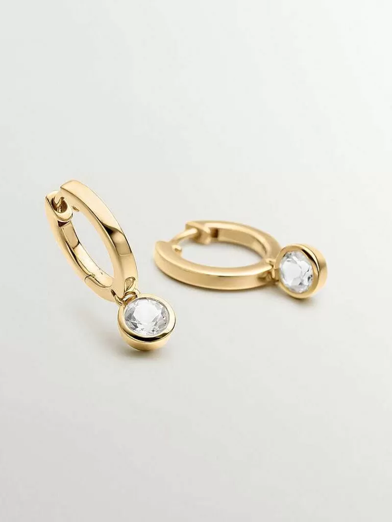 Aristocrazy Pendientes De Plata-Pendientes De Aro Pequenos De Plata 925 Banada En Oro Amarillo De 18K Con Topacio Blanco
