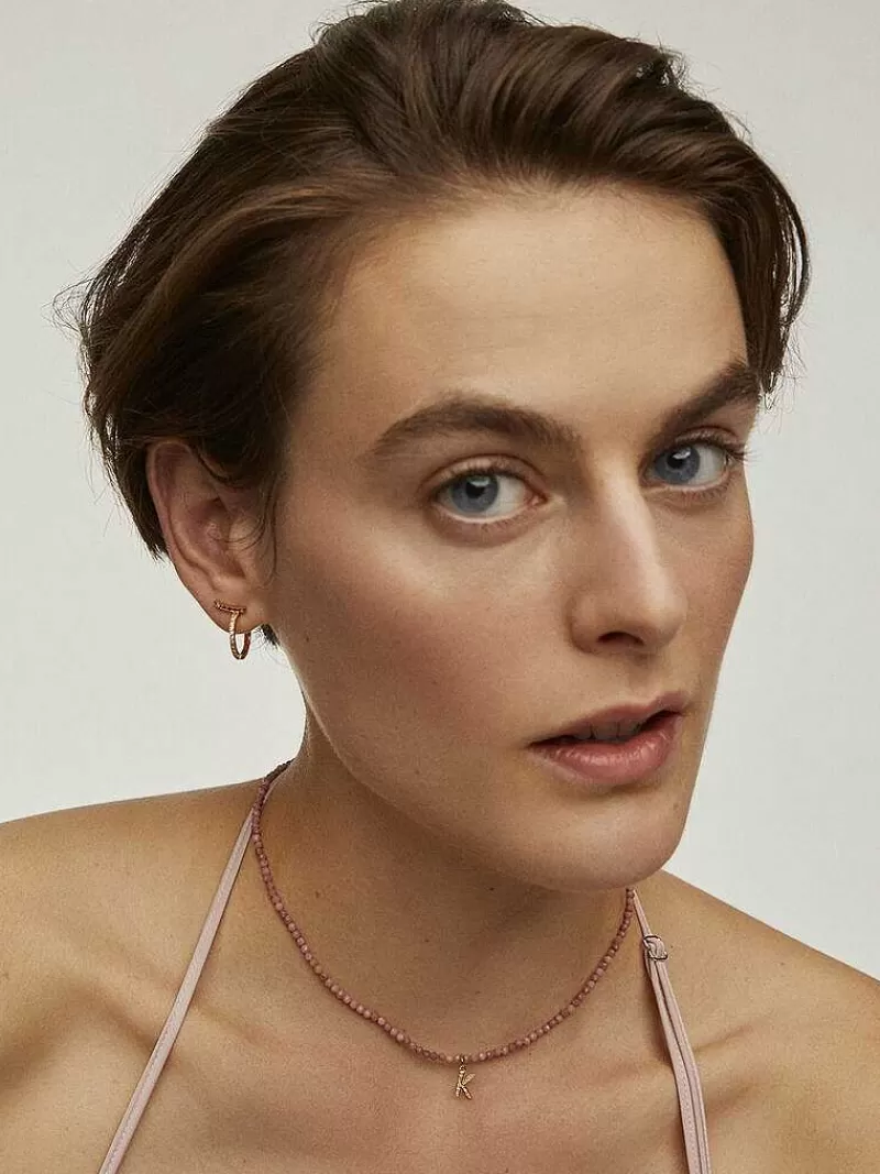 Aristocrazy Pendientes De Aro-Pendientes De Aro Pequenos De Plata 925 Banada En Oro Amarillo De 18K Con Topacios Blancos Y Rodolitas Rosas