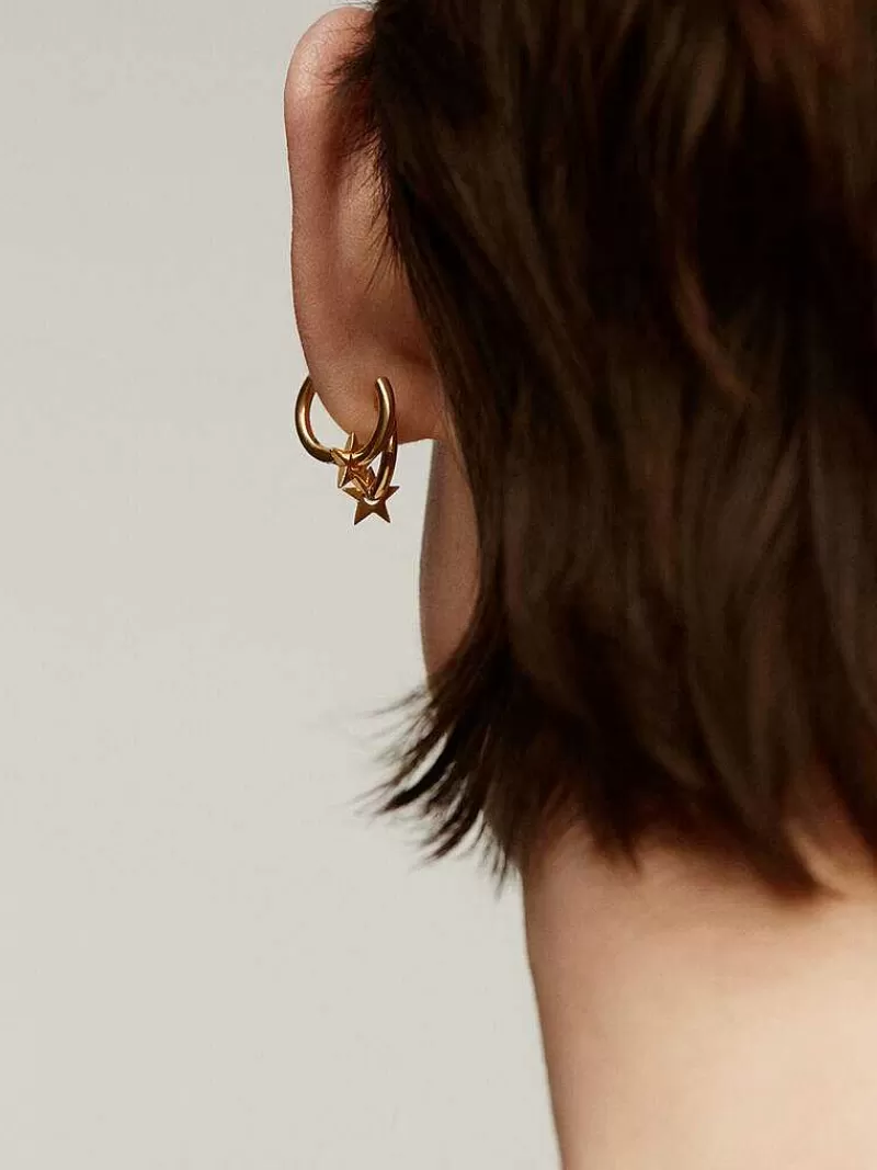Aristocrazy Pendientes De Plata-Pendientes De Aro Pequenos De Plata 925 Banada En Oro De 18K Con Estrella