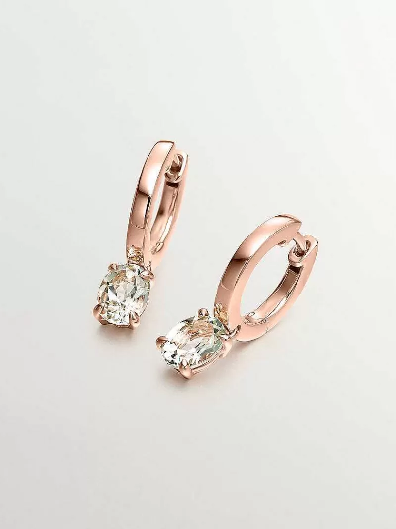 Aristocrazy Pendientes De Plata-Pendientes De Aro Pequenos De Plata 925 Banada En Oro Rosa De 18K Con Cuarzo Verde