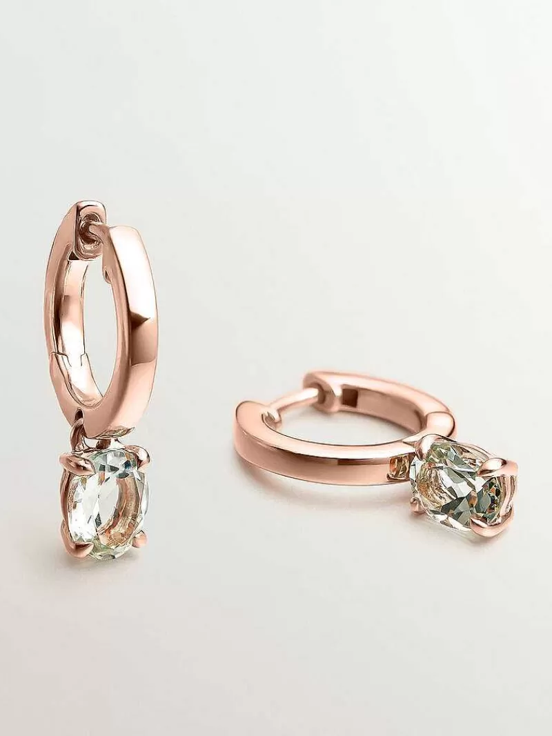 Aristocrazy Pendientes De Plata-Pendientes De Aro Pequenos De Plata 925 Banada En Oro Rosa De 18K Con Cuarzo Verde