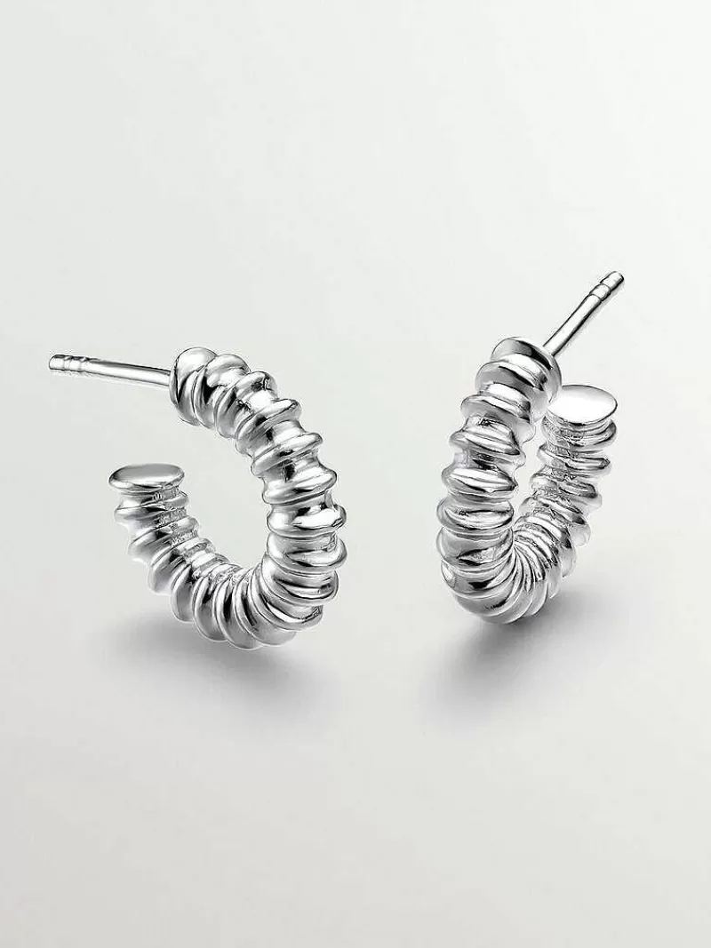 Aristocrazy Pendientes De Aro-Pendientes De Aro Pequenos De Plata 925 Con Acabado En Relieve