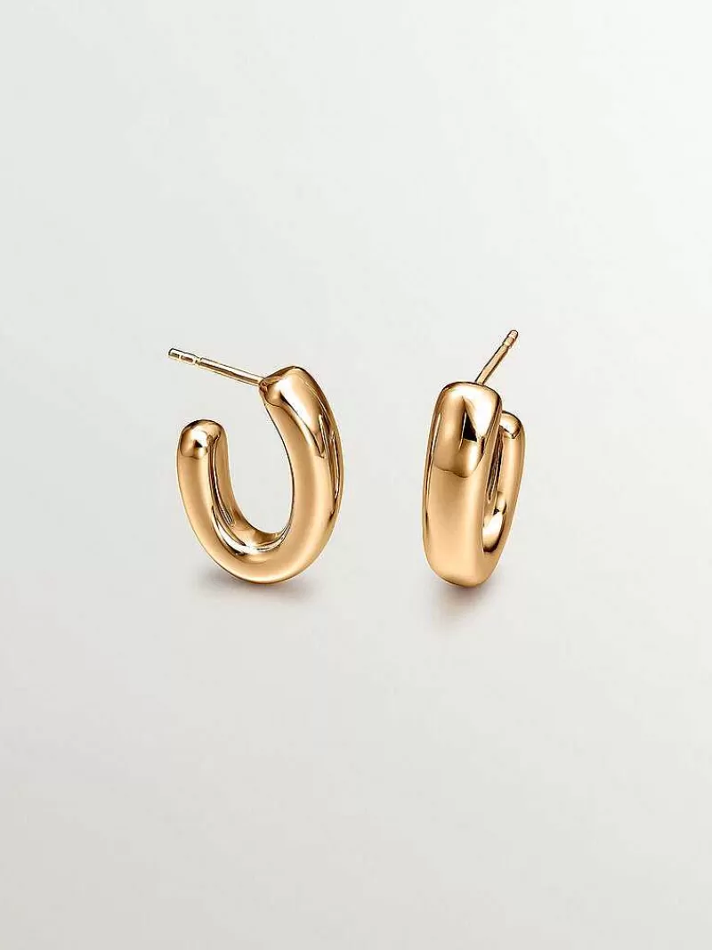 Aristocrazy Pendientes De Plata-Pendientes De Aro Pequenos Ovalados De Plata 925 Banada En Oro Amarillo De 18K