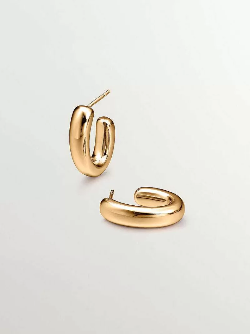 Aristocrazy Pendientes De Plata-Pendientes De Aro Pequenos Ovalados De Plata 925 Banada En Oro Amarillo De 18K