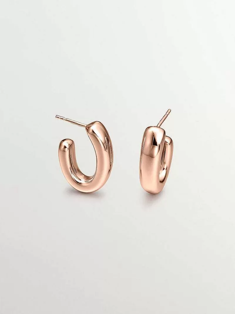 Aristocrazy Pendientes De Plata-Pendientes De Aro Pequenos Ovalados De Plata 925 Banada En Oro Rosa De 18K