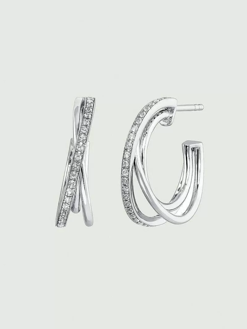 Aristocrazy Pendientes De Aro-Pendientes De Aro Triple De Plata 925 Con Topacios Blancos