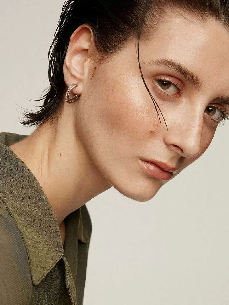 Aristocrazy Pendientes De Aro-Pendientes De Aro Triple De Plata 925 Con Topacios Blancos
