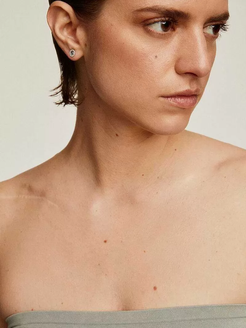 Aristocrazy Piercings De Plata-Pendientes De Boton De Plata 925 Cos Topacio Azul 0,82 Cts Y Orla De Zafiros Blancos