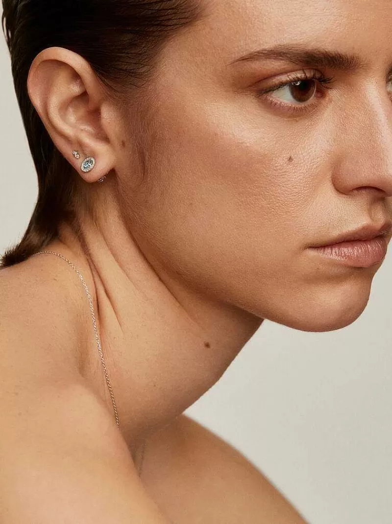 Aristocrazy Piercings De Plata-Pendientes De Boton De Plata 925 Cos Topacio Azul 0,82 Cts Y Orla De Zafiros Blancos