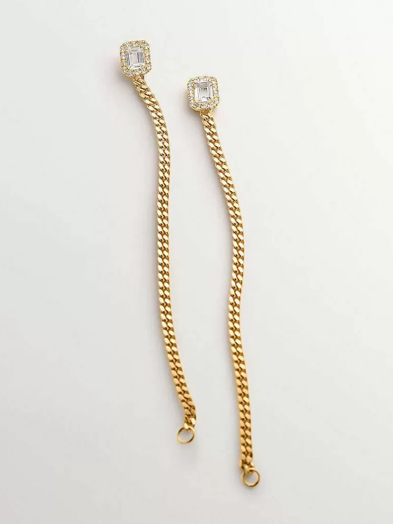 Aristocrazy Pendientes De Plata-Pendientes De Cadena Barbada De Plata 925 Banada En Oro Amarillo De 18K Con Topacios