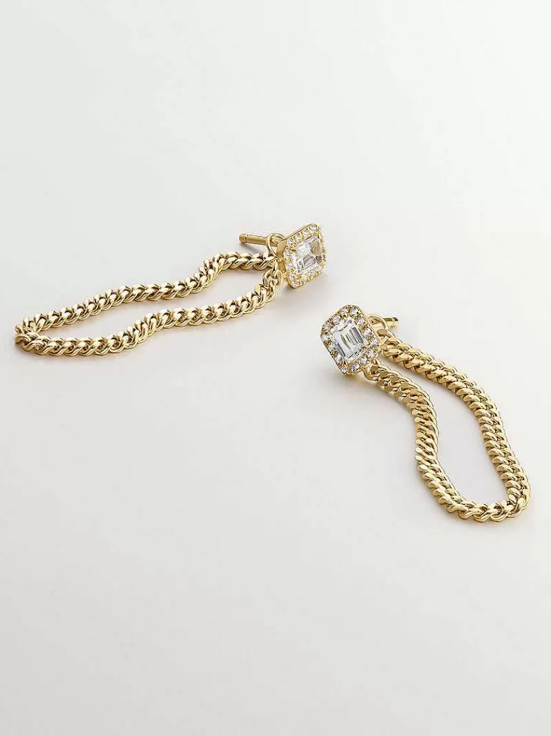 Aristocrazy Pendientes De Plata-Pendientes De Cadena Barbada De Plata 925 Banada En Oro Amarillo De 18K Con Topacios