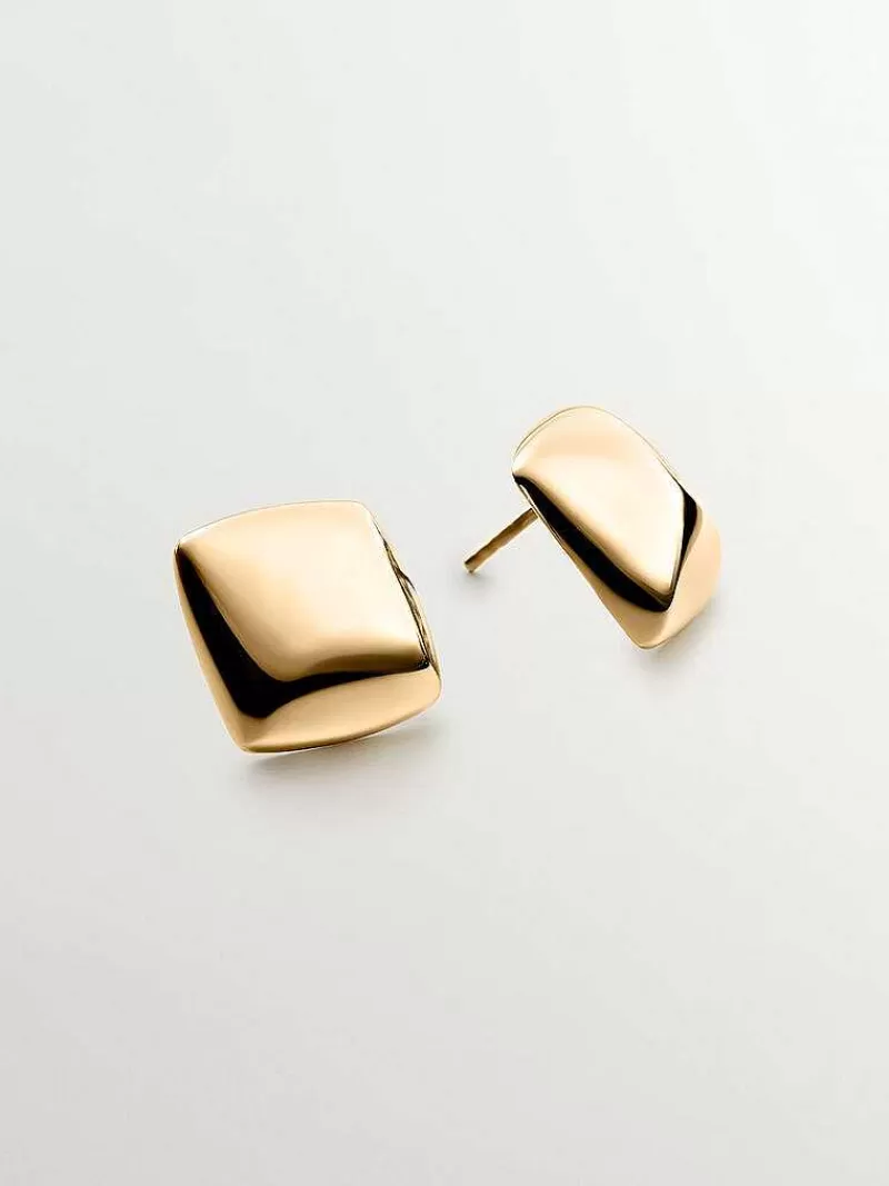 Aristocrazy Pendientes De Plata-Pendientes De Plata 925 Banada En Oro Amarillo De 18K Con Forma Cuadrada