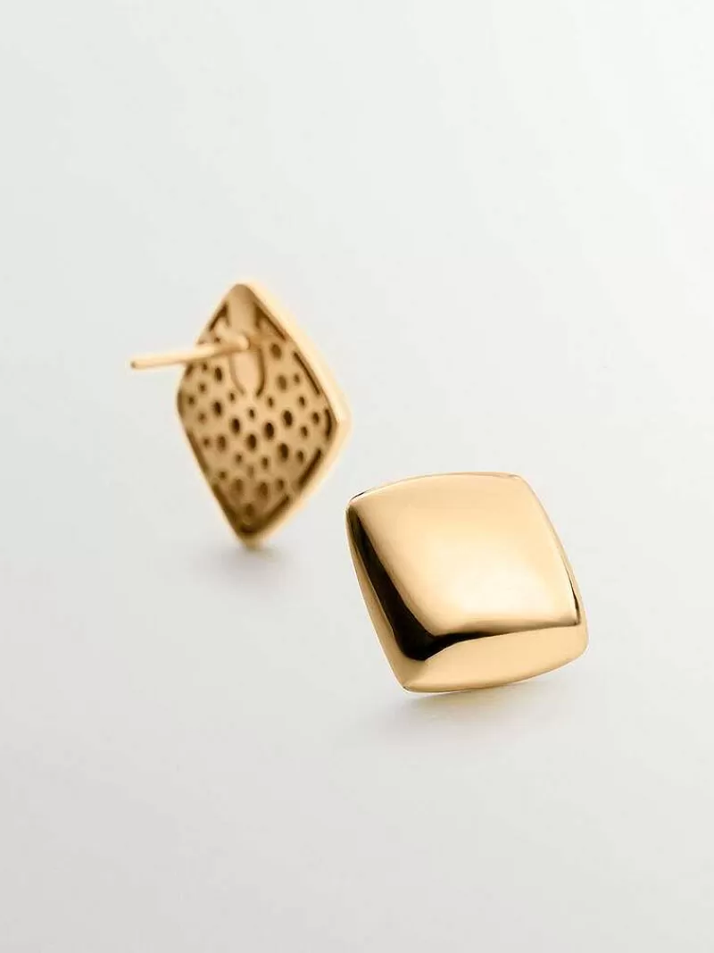 Aristocrazy Pendientes De Plata-Pendientes De Plata 925 Banada En Oro Amarillo De 18K Con Forma Cuadrada