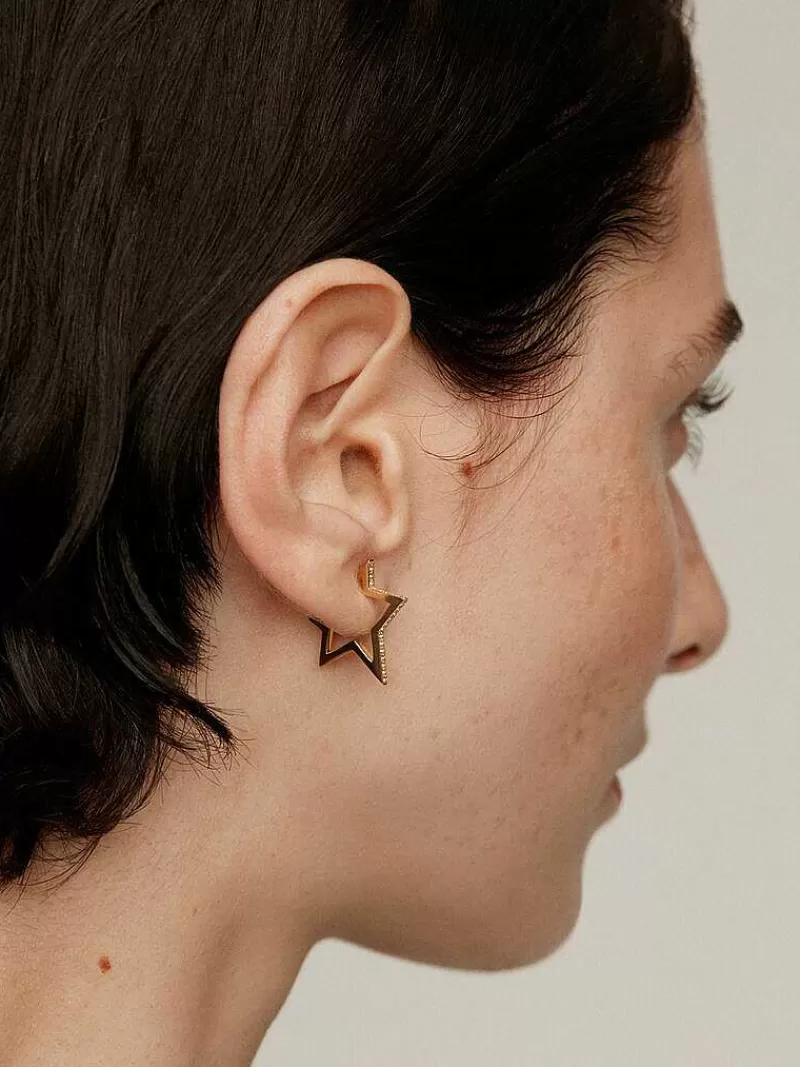 Aristocrazy Pendientes De Aro-Pendientes De Plata 925 Banada En Oro Amarillo De 18K Con Forma De Estrella Y Topacios Blancos