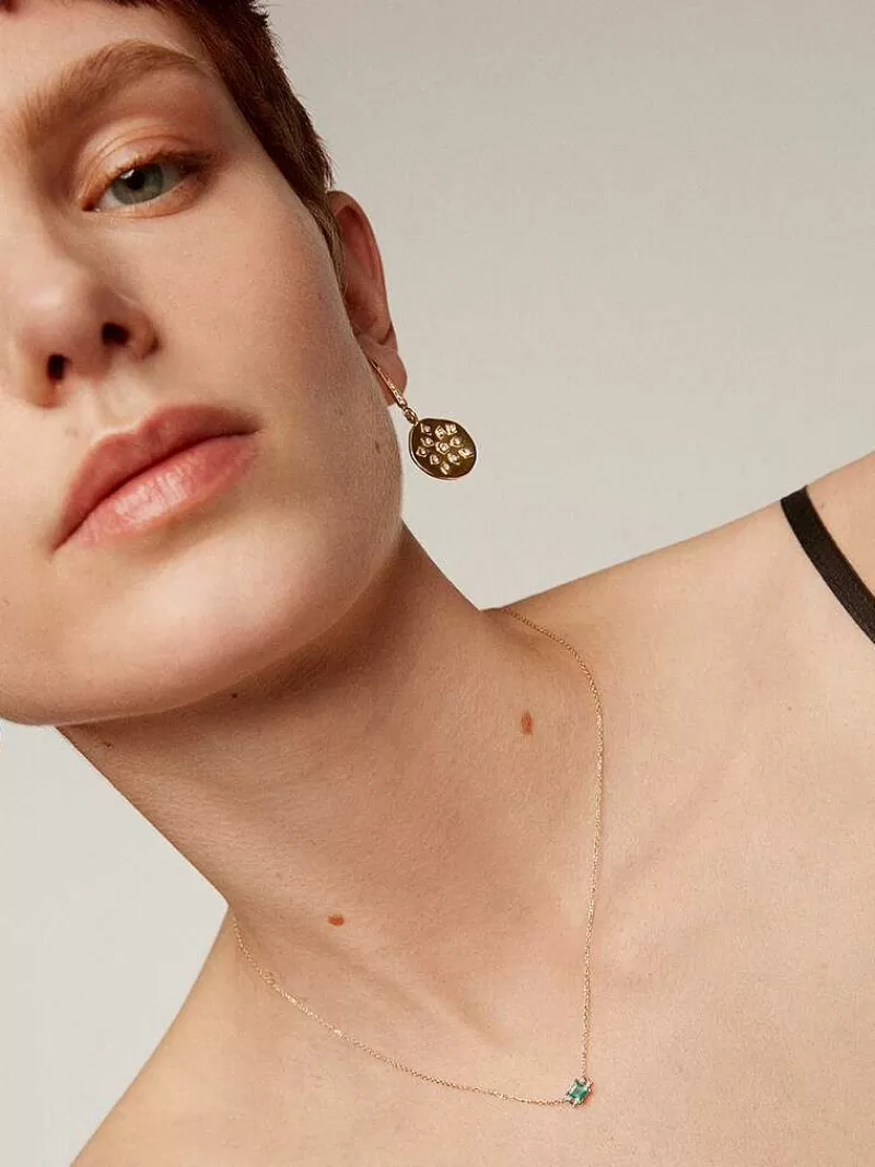 Aristocrazy Pendientes De Plata-Pendientes De Plata 925 Banada En Oro Amarillo De 18K Con Forma De Medalla Irregular Y Topacios Blancos