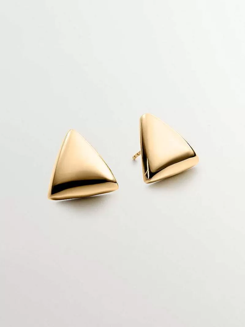 Aristocrazy Pendientes De Plata-Pendientes De Plata 925 Banada En Oro Amarillo De 18K Con Forma Triangular