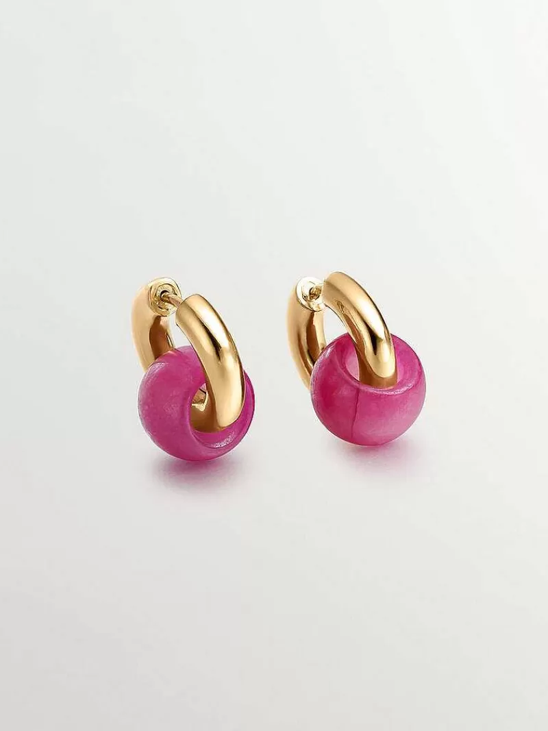 Aristocrazy Pendientes De Plata-Pendientes De Plata 925 Banada En Oro Amarillo De 18K Con Jade Rojo