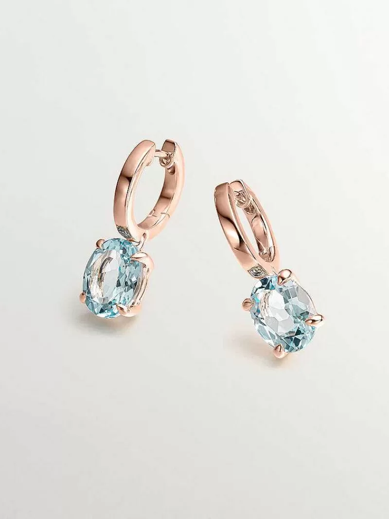 Aristocrazy Pendientes De Plata-Pendientes De Plata 925 Banada En Oro Rosa De 18K Con Topacio Azul Sky