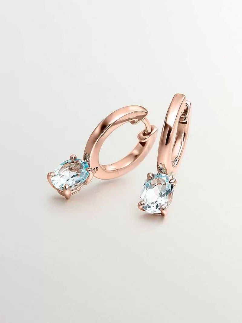 Aristocrazy Pendientes De Plata-Pendientes De Plata 925 Banada En Oro Rosa De 18K Con Topacio Azul Sky