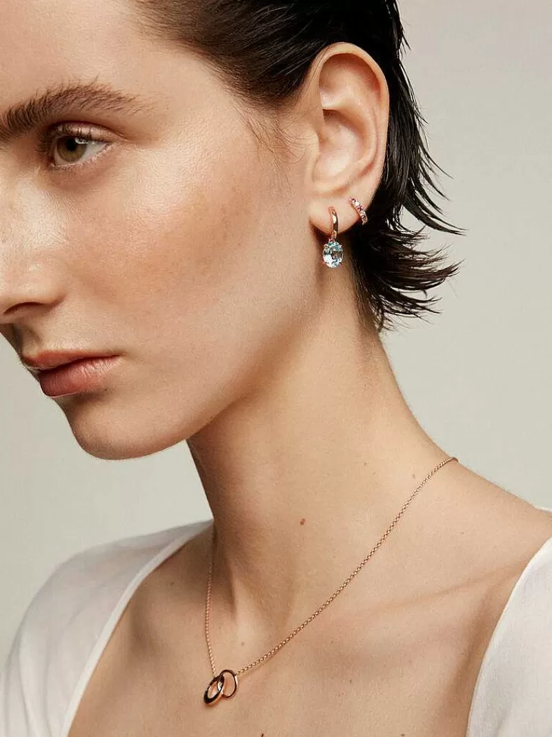 Aristocrazy Pendientes De Plata-Pendientes De Plata 925 Banada En Oro Rosa De 18K Con Topacio Azul Sky