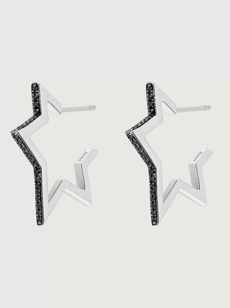 Aristocrazy Pendientes De Aro-Pendientes De Plata 925 Con Forma De Estrella Y Con Espinelas Negras