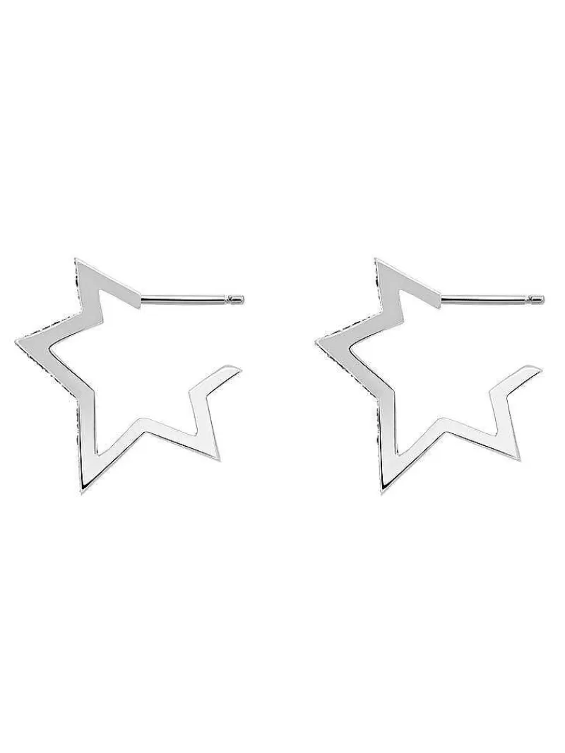 Aristocrazy Pendientes De Aro-Pendientes De Plata 925 Con Forma De Estrella Y Con Espinelas Negras
