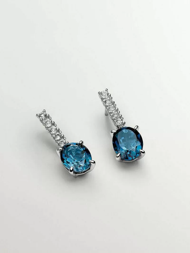 Aristocrazy Pendientes De Plata-Pendientes De Plata 925 Con Topacios Blancos Y Azul London