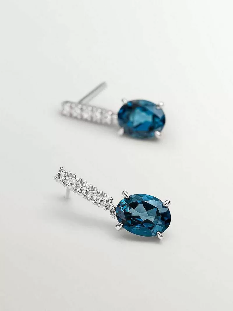 Aristocrazy Pendientes De Plata-Pendientes De Plata 925 Con Topacios Blancos Y Azul London