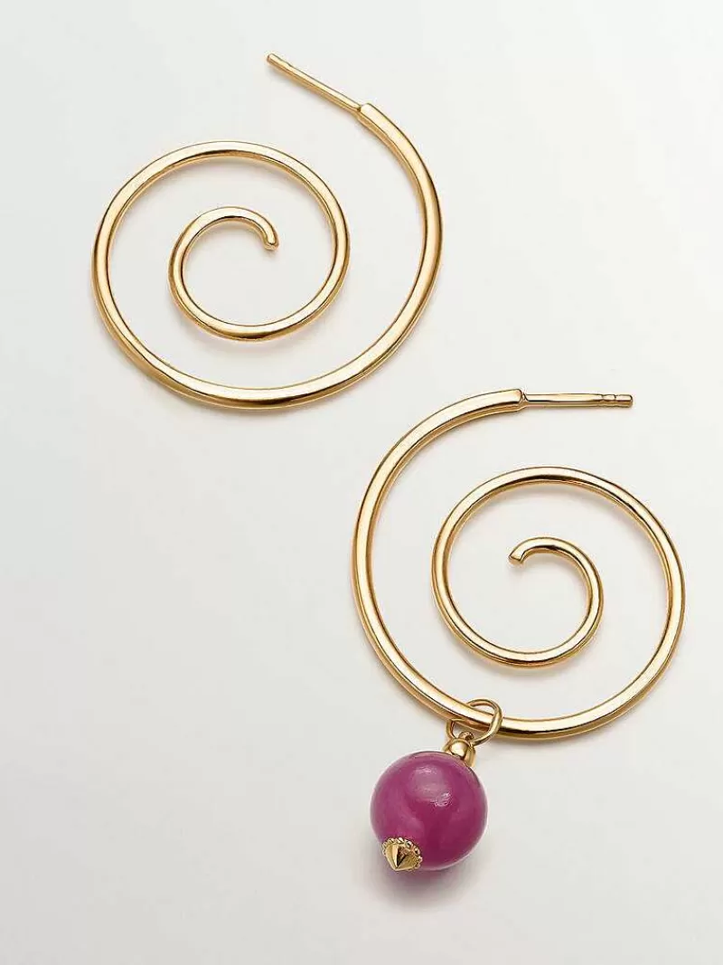 Aristocrazy Joyas Personalizadas-Pendientes En Espiral De Plata 925 Banada En Oro Amarillo De 18K