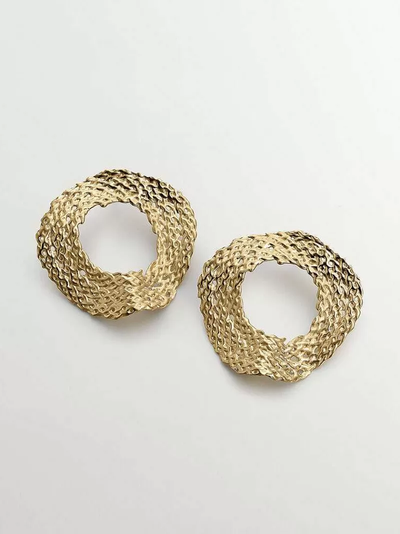 Aristocrazy Pendientes De Plata-Pendientes Grandes De Plata 925 Banada En Oro Amarillo De 18K Con Textura De Mimbre