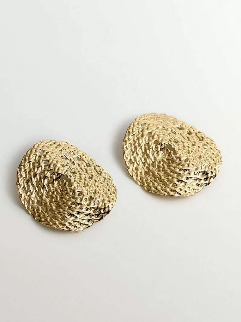 Aristocrazy Pendientes De Plata-Pendientes Grandes De Plata 925 Banada En Oro Amarillo De 18K Con Textura De Mimbre