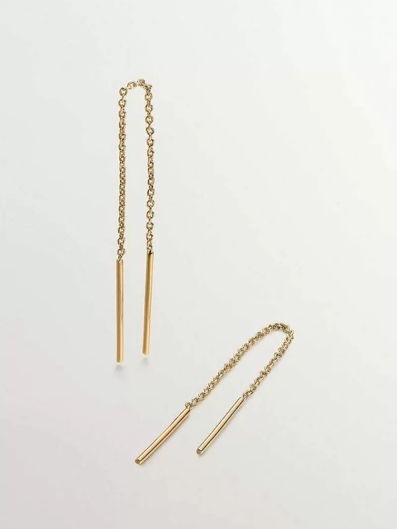 Aristocrazy Pendientes De Plata-Pendientes Largos De Cadena De Plata 925 Banada En Oro Amarillo De 18K