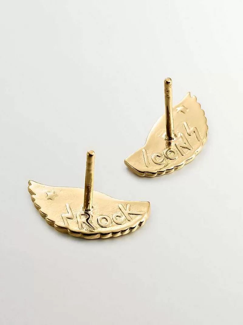 Aristocrazy Pendientes De Plata-Pendientes Largos De Plata 925 Banada En Oro Amarillo De 18K Con Alas