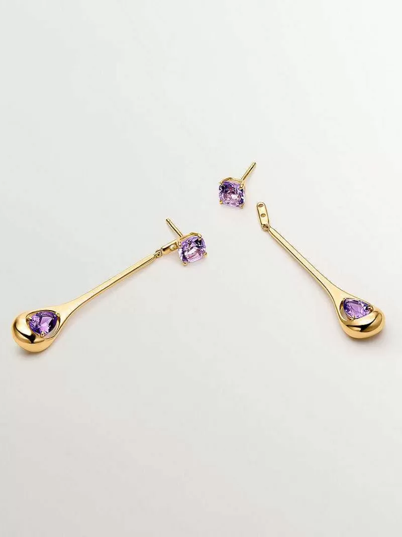 Aristocrazy Pendientes De Plata-Pendientes Largos De Plata 925 Con Amatistas Rosas Y Moradas