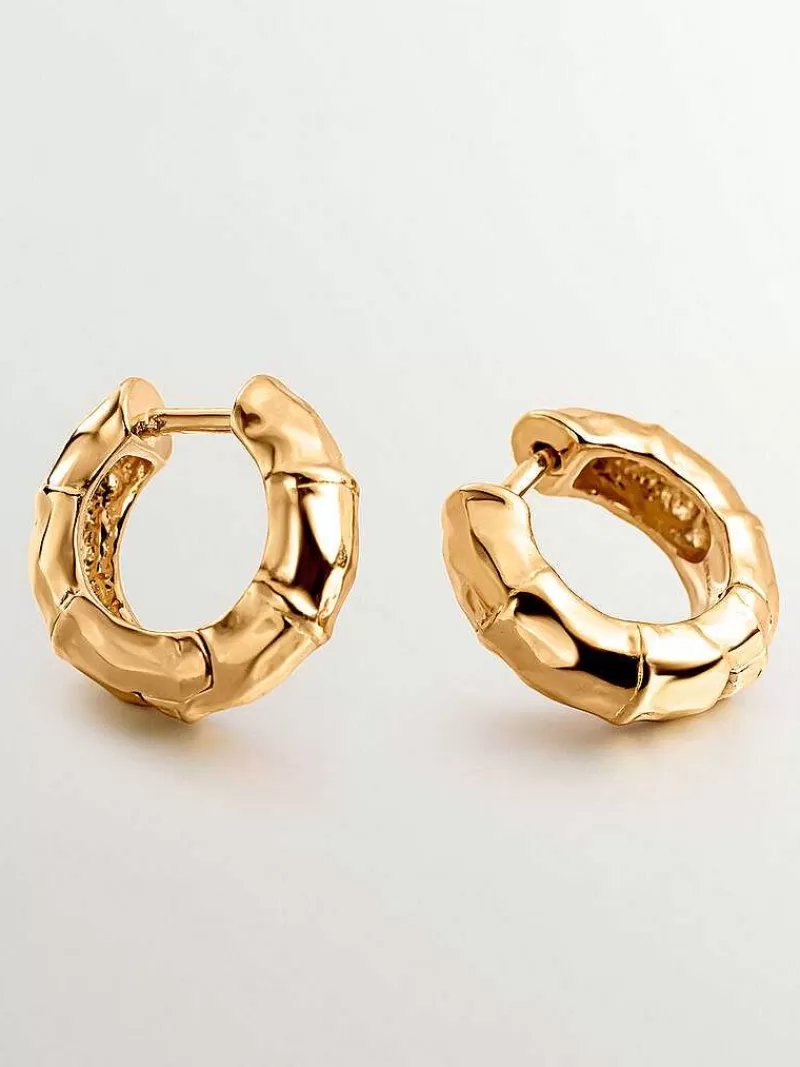 Aristocrazy Pendientes De Aro-Pendientes Pequenos De Aro De Plata 925 Banada En Oro Amarillo De 18K Con Textura De Bambu