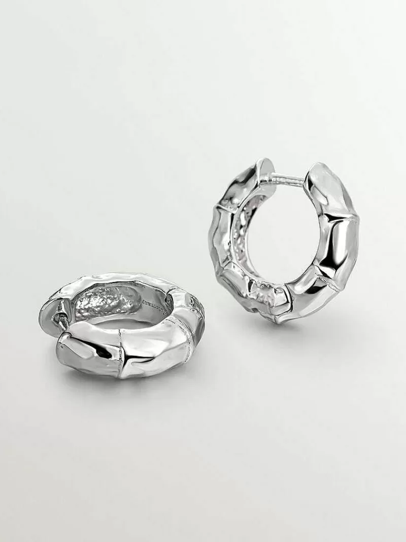 Aristocrazy Pendientes De Aro-Pendientes Pequenos De Aro De Plata 925 Con Textura De Bambu