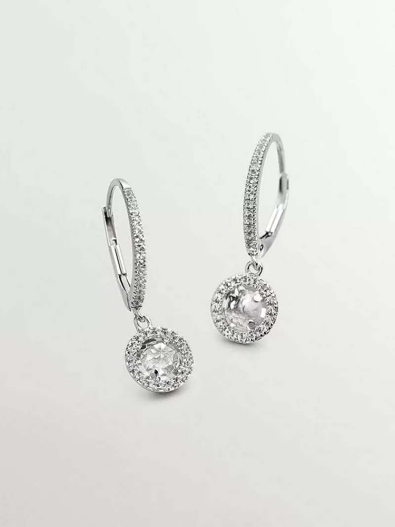 Aristocrazy Pendientes De Plata-Pendientes Pequenos De Aro De Plata 925 Con Topacio Colgante Y Zafiros Blancos