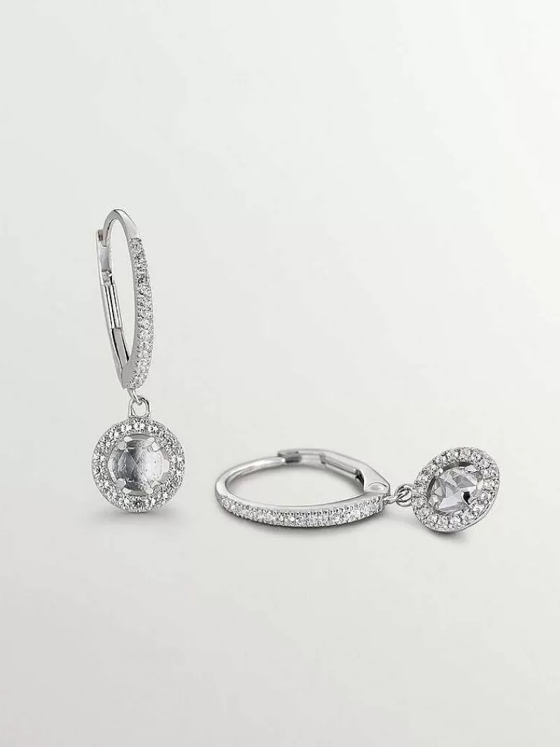 Aristocrazy Pendientes De Plata-Pendientes Pequenos De Aro De Plata 925 Con Topacio Colgante Y Zafiros Blancos