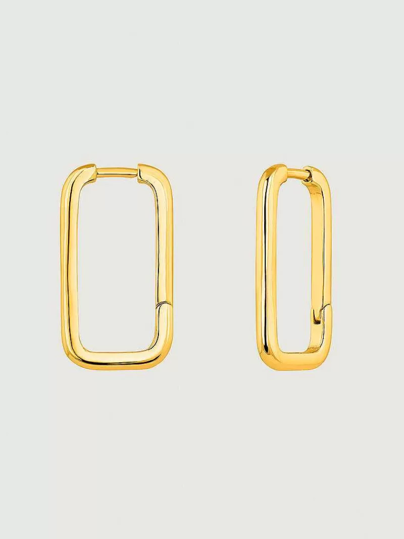 Aristocrazy Pendientes De Plata-Pendientes Rectangulares De Plata 925 Banada En Oro Amarillo De 18K