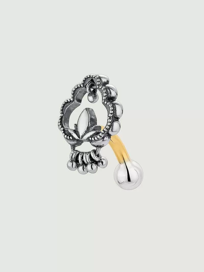 Aristocrazy Pendientes De Oro-Piercing Del Ombligo De Plata 925 Y Oro Amarillo De 9K Con Flor De Loto
