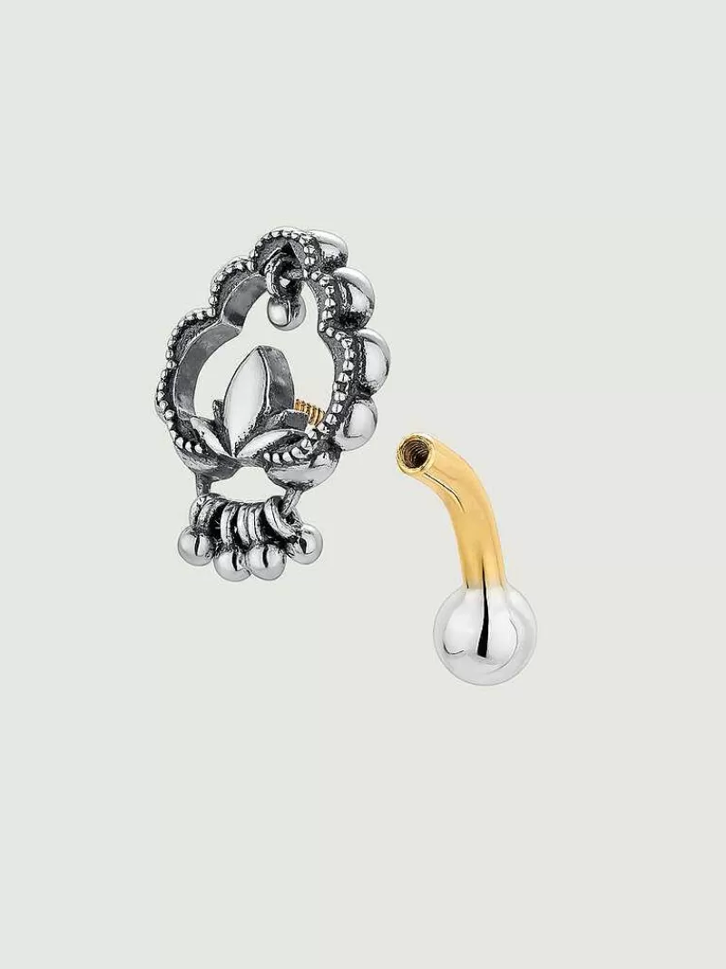 Aristocrazy Pendientes De Oro-Piercing Del Ombligo De Plata 925 Y Oro Amarillo De 9K Con Flor De Loto