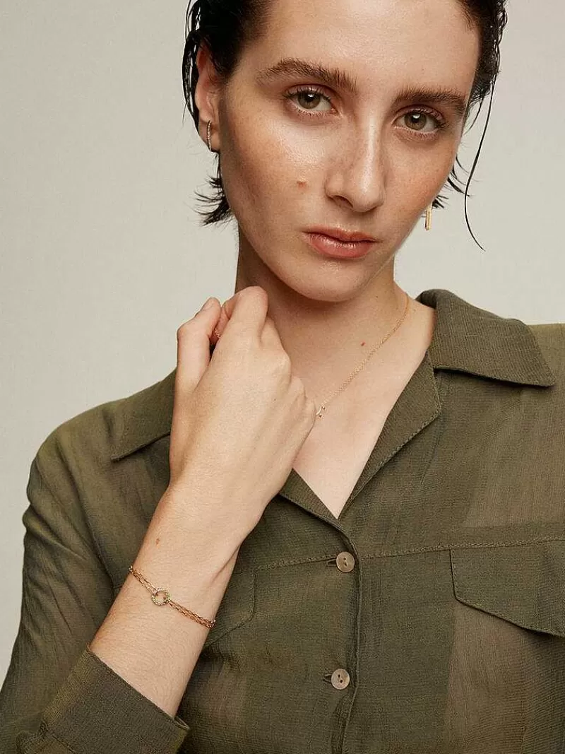 Aristocrazy Pulseras De Plata-Pulsera De Eslabones Forza De Plata 925 Banada En Oro Amarillo De 18K Con Aro De Piedras Multicolor