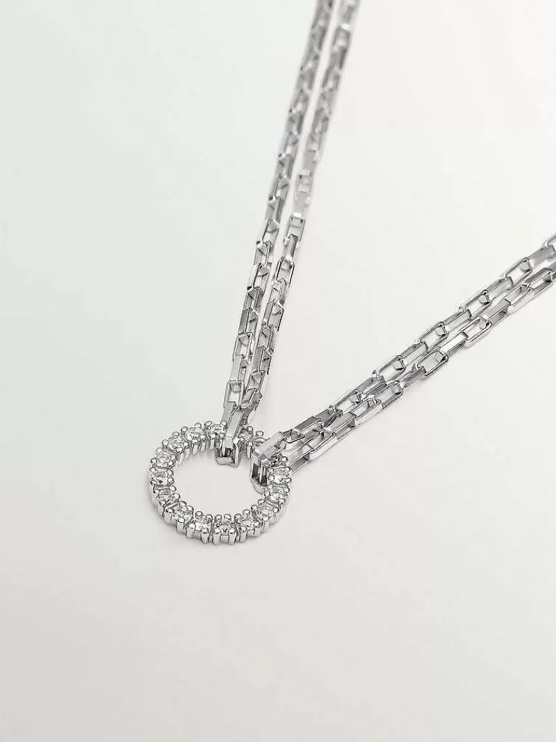 Aristocrazy Pulseras De Plata-Pulsera De Eslabones Forza De Plata 925 Con Aro De Topacios Blancos