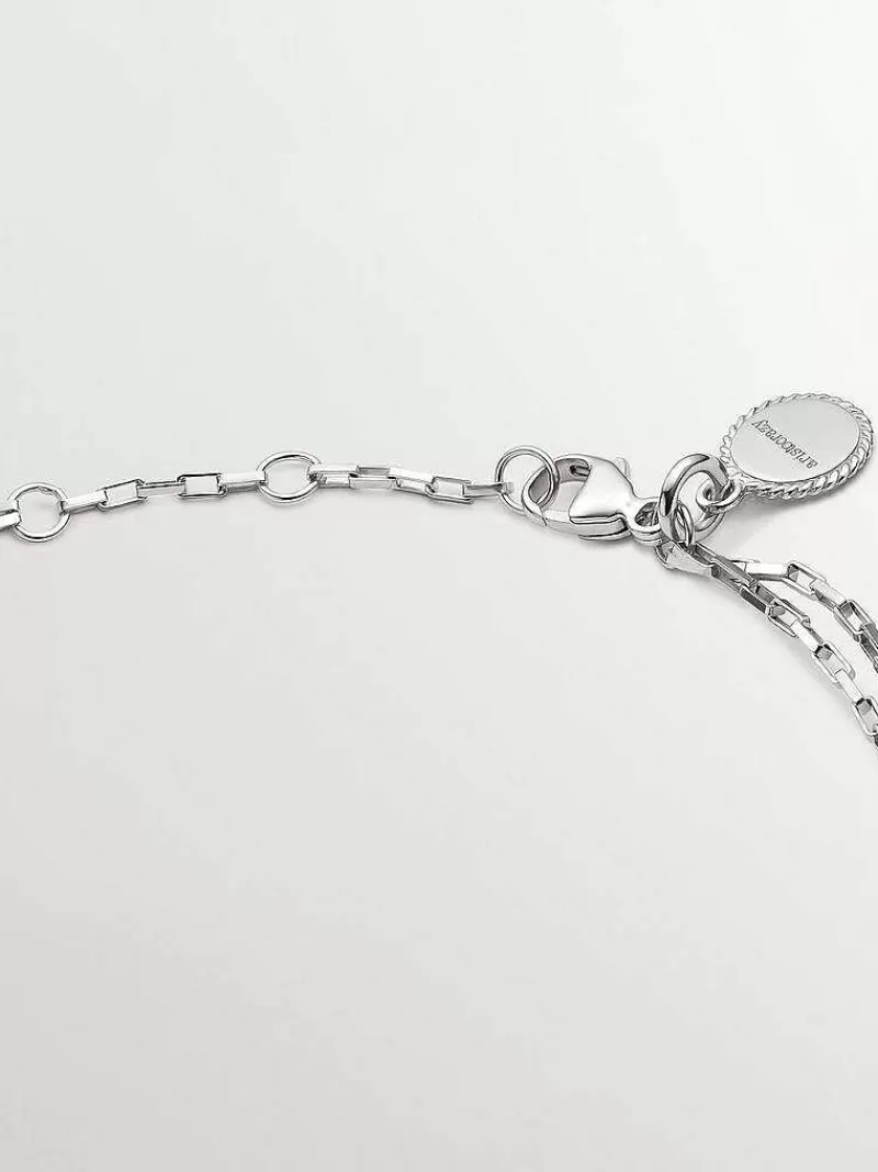 Aristocrazy Pulseras De Plata-Pulsera De Eslabones Forza De Plata 925 Con Aro De Topacios Blancos