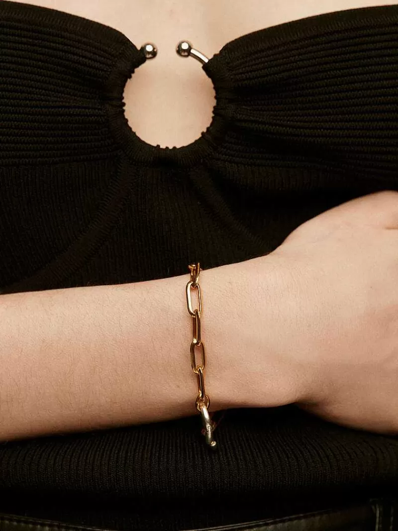 Aristocrazy Pulseras De Plata-Pulsera De Eslabones Forza Rectangulares De Plata 925 Banada En Oro Amarillo De 18K