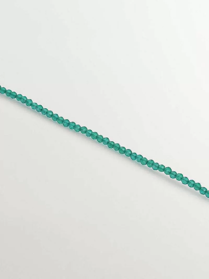 Aristocrazy Joyas Personalizadas-Pulsera De Plata 925 Banada En Oro Amarillo De 18K Con Bolitas De Onix Verde